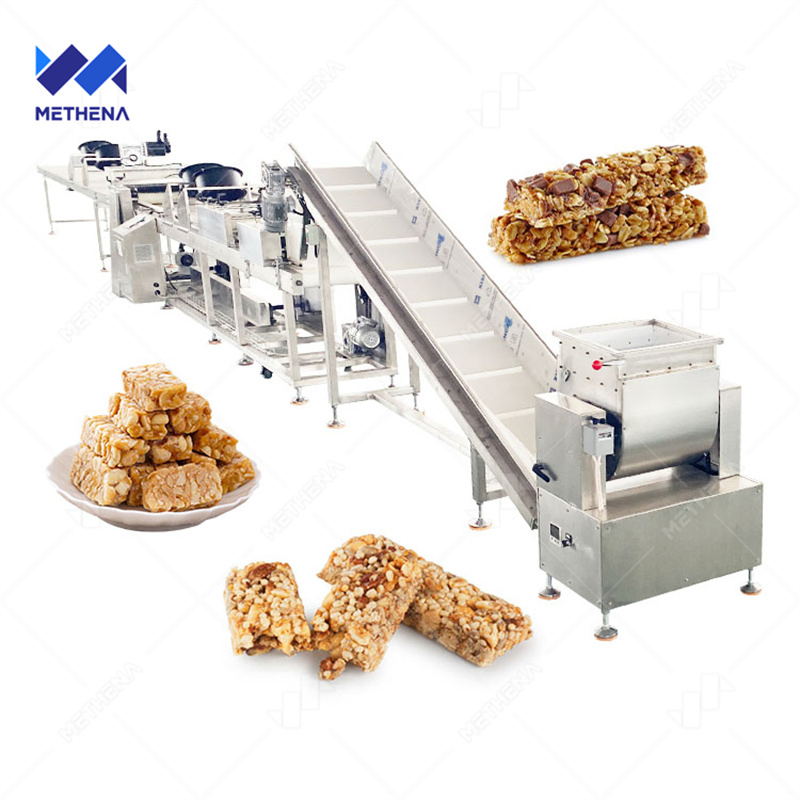 Equipo de procesamiento automatizado de barra de bocadillos para pequeñas empresas, energía, cacahuete caramelizado, proteína, barra de cereal para desayuno, barra de caramelo, línea de producción
