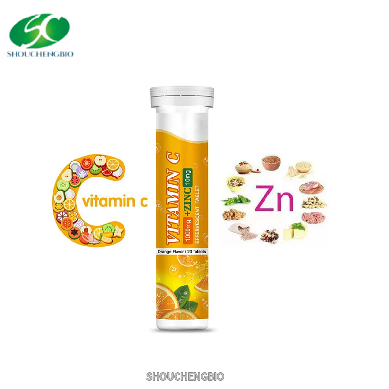 Tableta efervescente de vitamina C natural 1000mg zinc 15mg y suplemento de vitamina D3