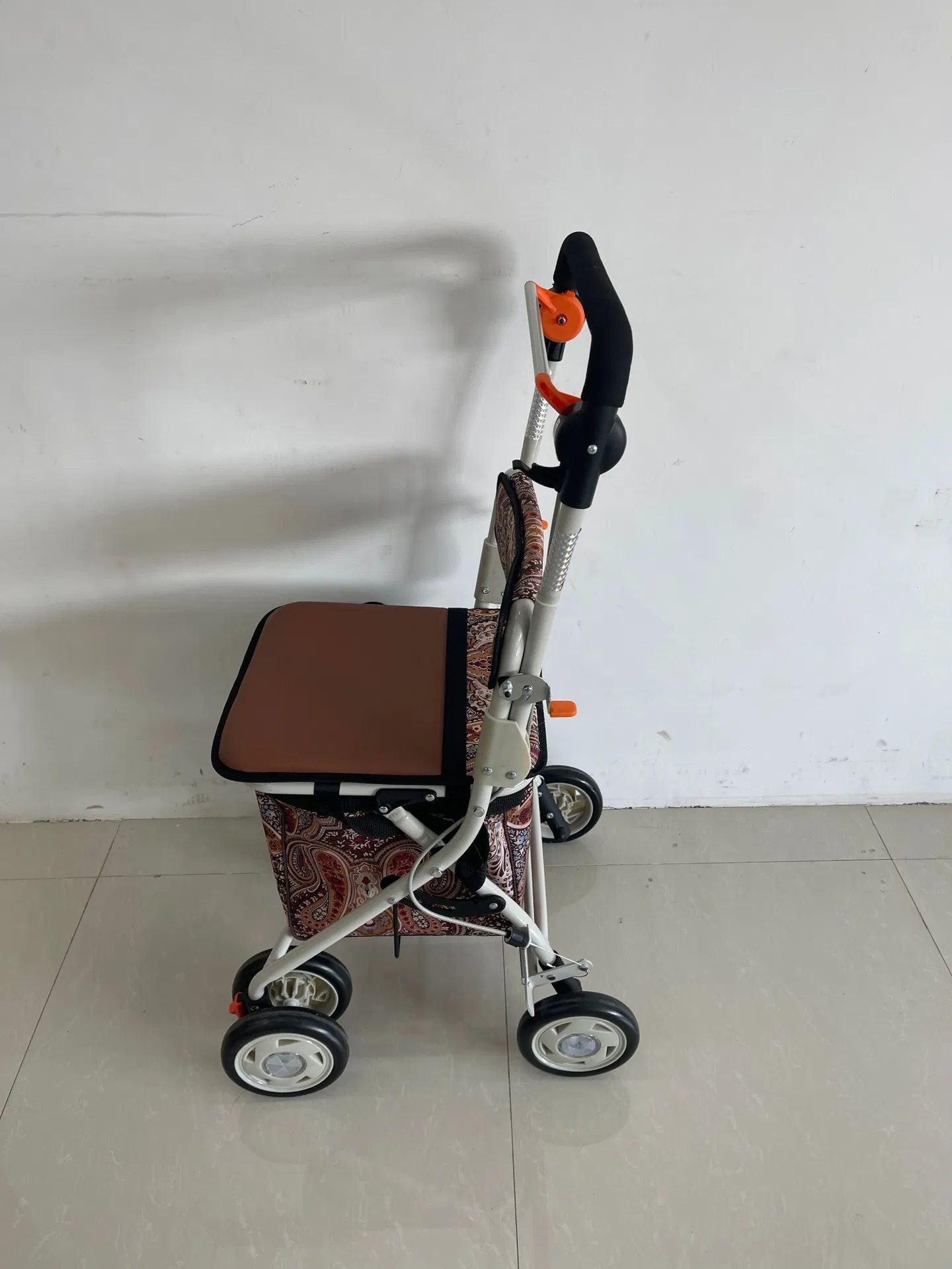 Adjustable aluminum walker rollator/ cane holder attached rollator with seat and footrests