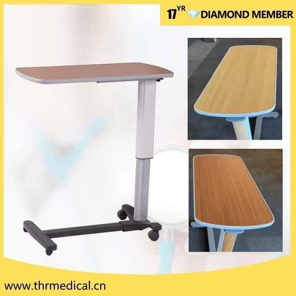Hospital Bedside Dining Table with Casters Adjustable Height Wooden Overbed Table Price