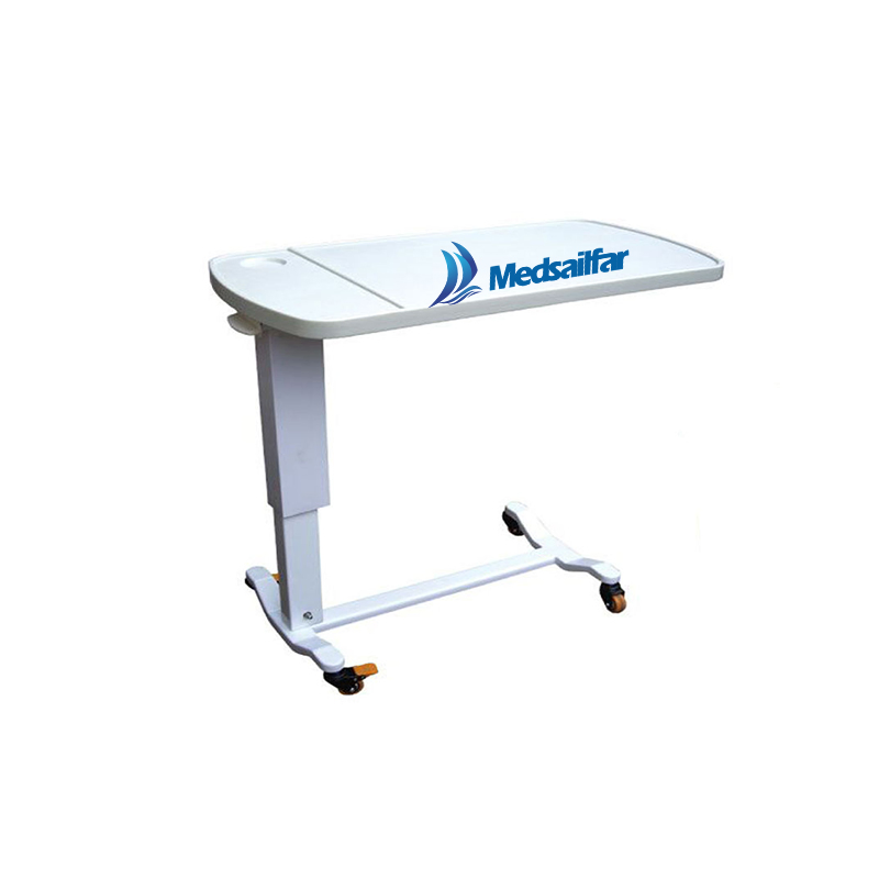 CE Steel Frame Wooden Adjustable Hydraulic Lifting Medical Overbed Table