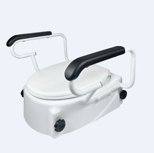 Raised Toilet Seat with Removable Padded Arms and Slip-Resistant Bottom