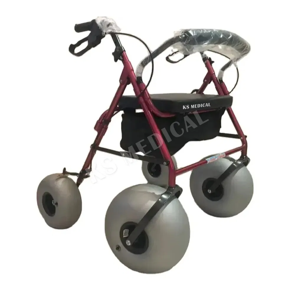 Ksm-Sw3 All Terrain Beach Rollator with Large Wheels and Seat Foldable Lightweight Elderly Mobility Sand Walker with Brakes