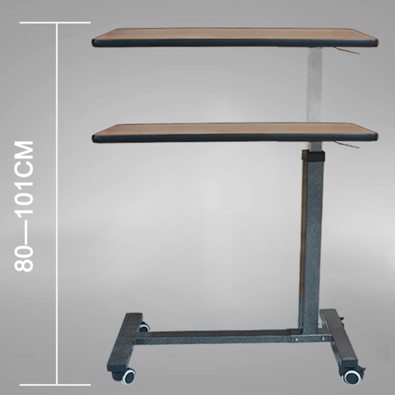 Height-Adjustable Folding Wooden Hospital Overbed Table with Wheels Cheap Steel Frame for Dining by Patients' Bed