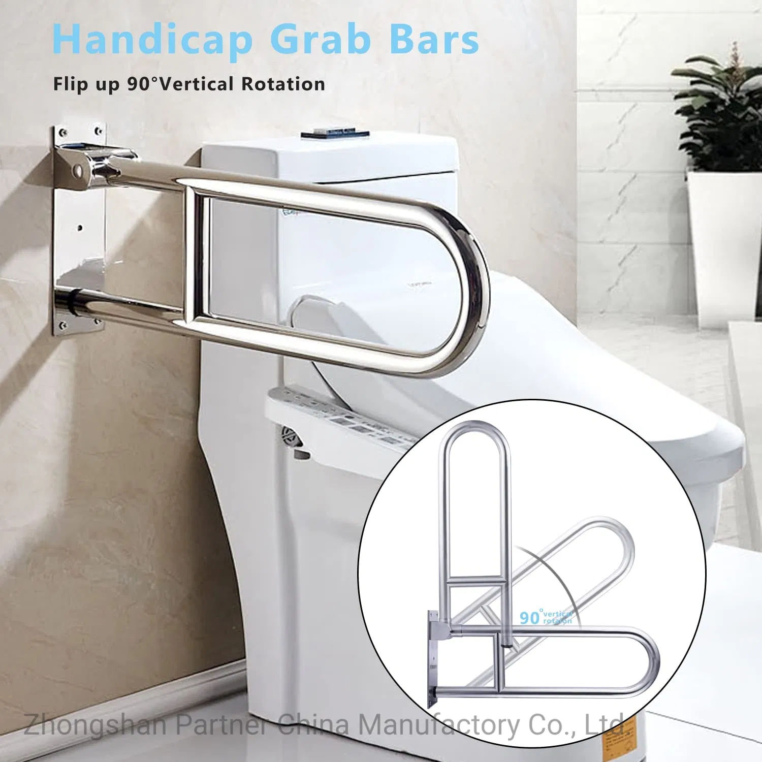 Flip up Grab Bars Handicap Toilet Rails for Bathroom