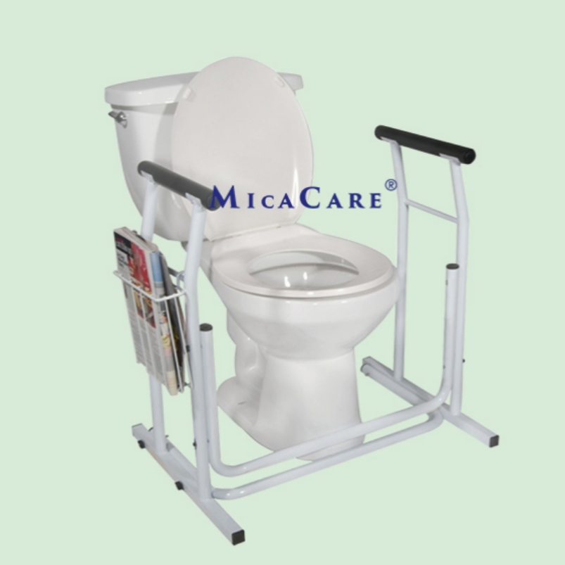 Free Standing Safety Rail for Toilet with Basket Attached