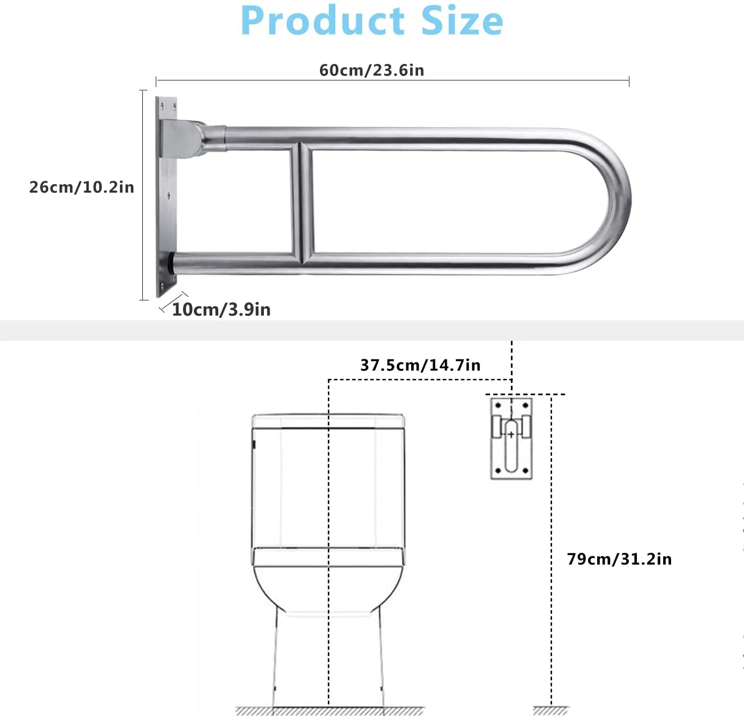 Flip up Grab Bars Handicap Toilet Rails for Bathroom