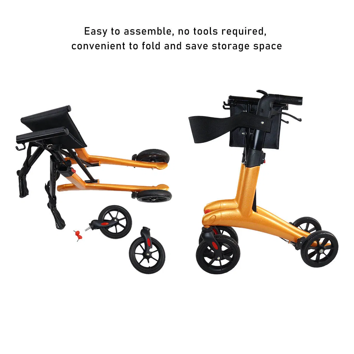 Carbon Fiber Elderly Transport Cart Foldable Lightweight Rollator Walker with Seat for Elderly People