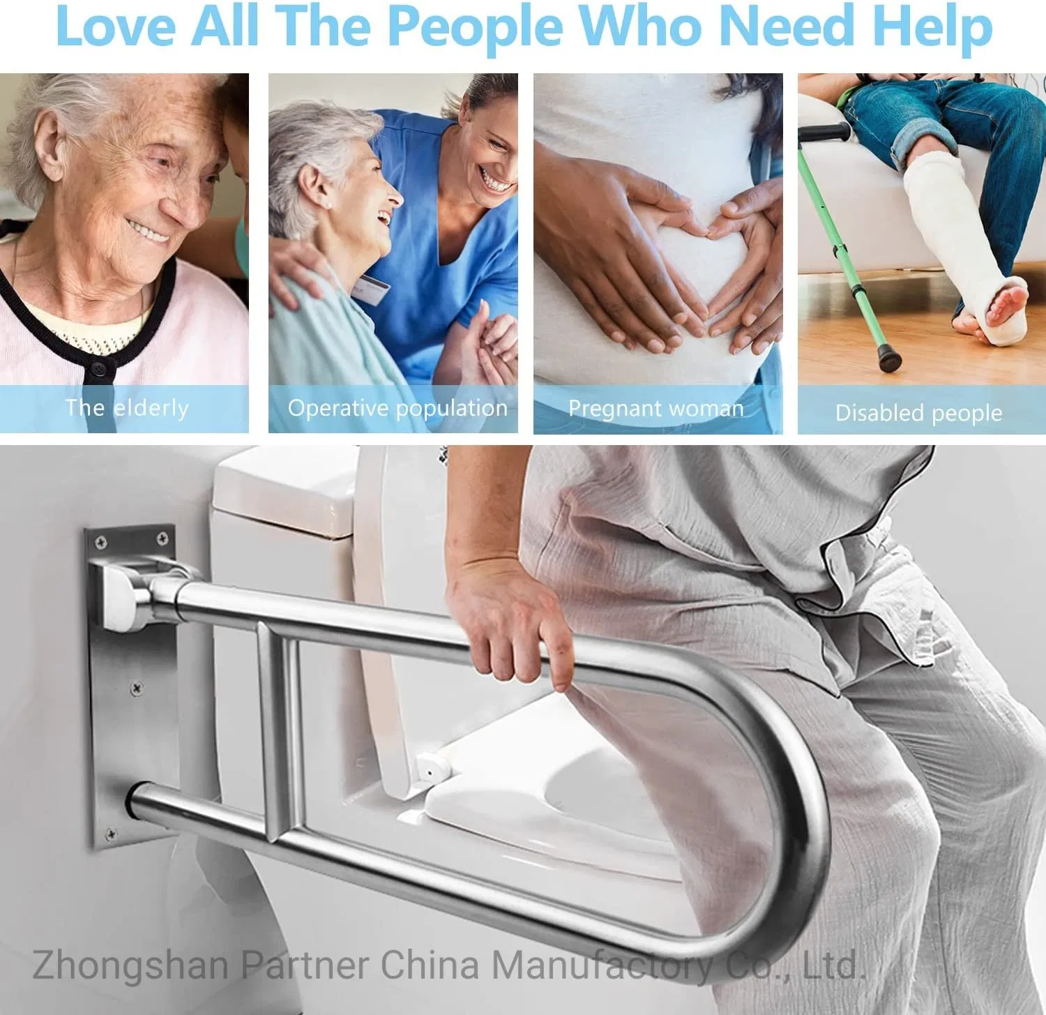 Flip up Grab Bars Handicap Toilet Rails for Bathroom