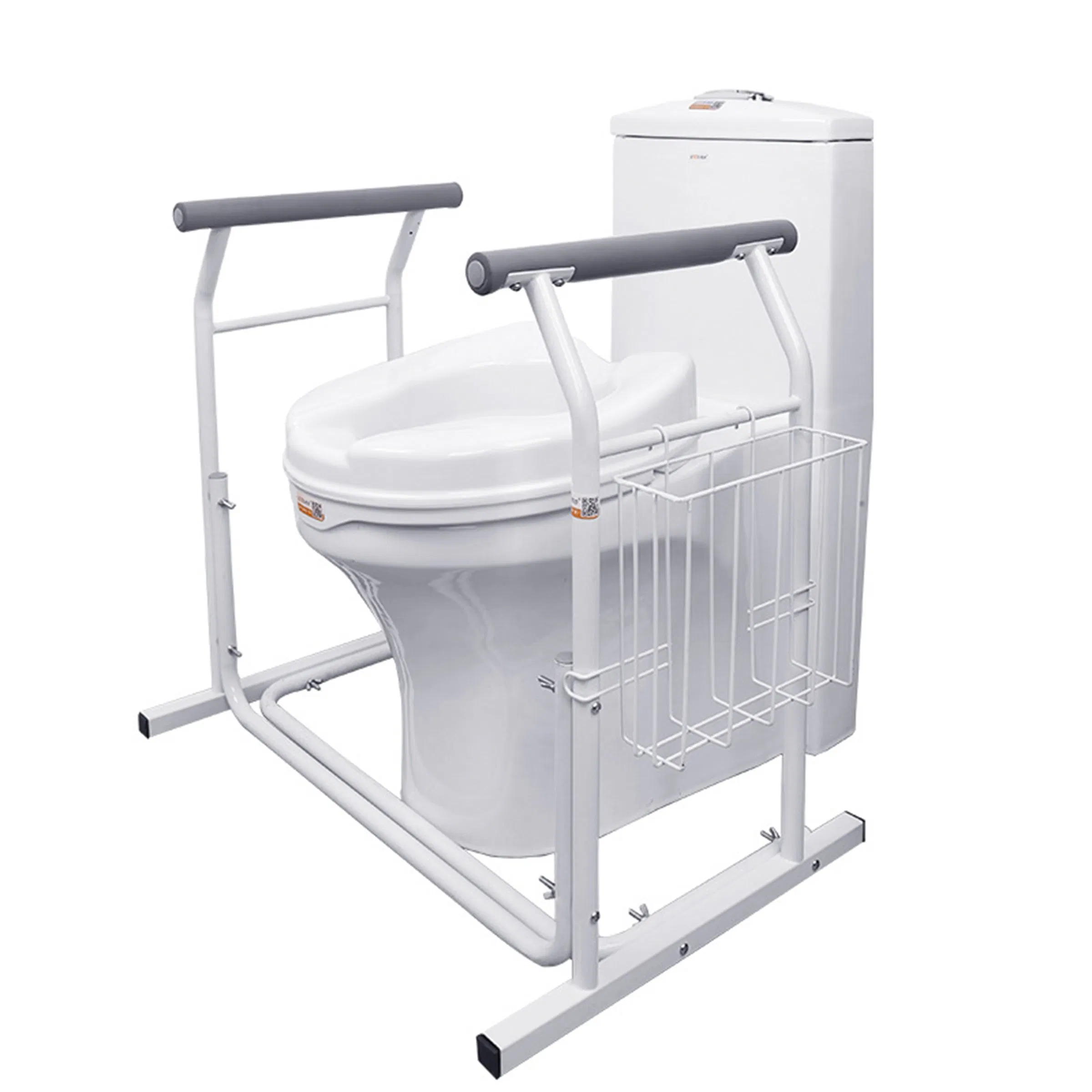 Free Standing Safety Rail for Toilet with Basket Attached
