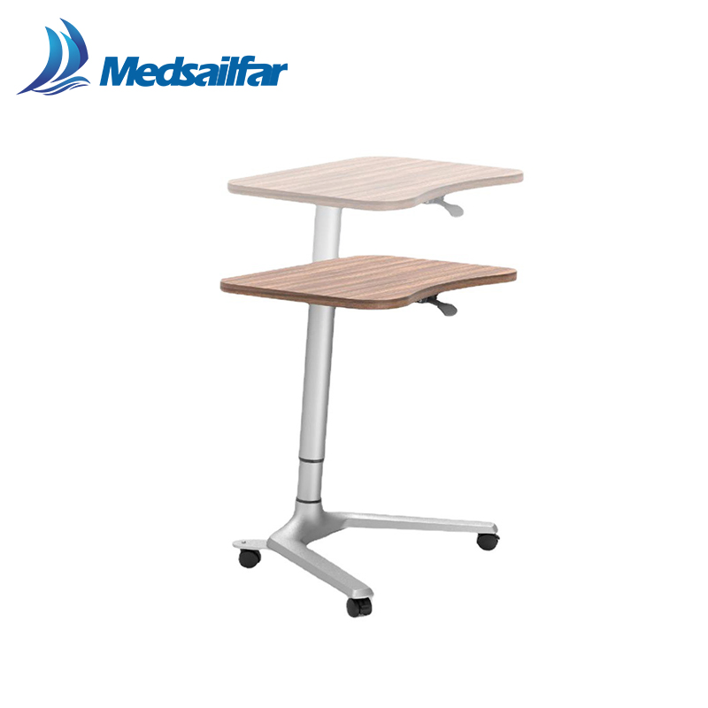 CE Steel Frame Wooden Adjustable Hydraulic Lifting Medical Overbed Table