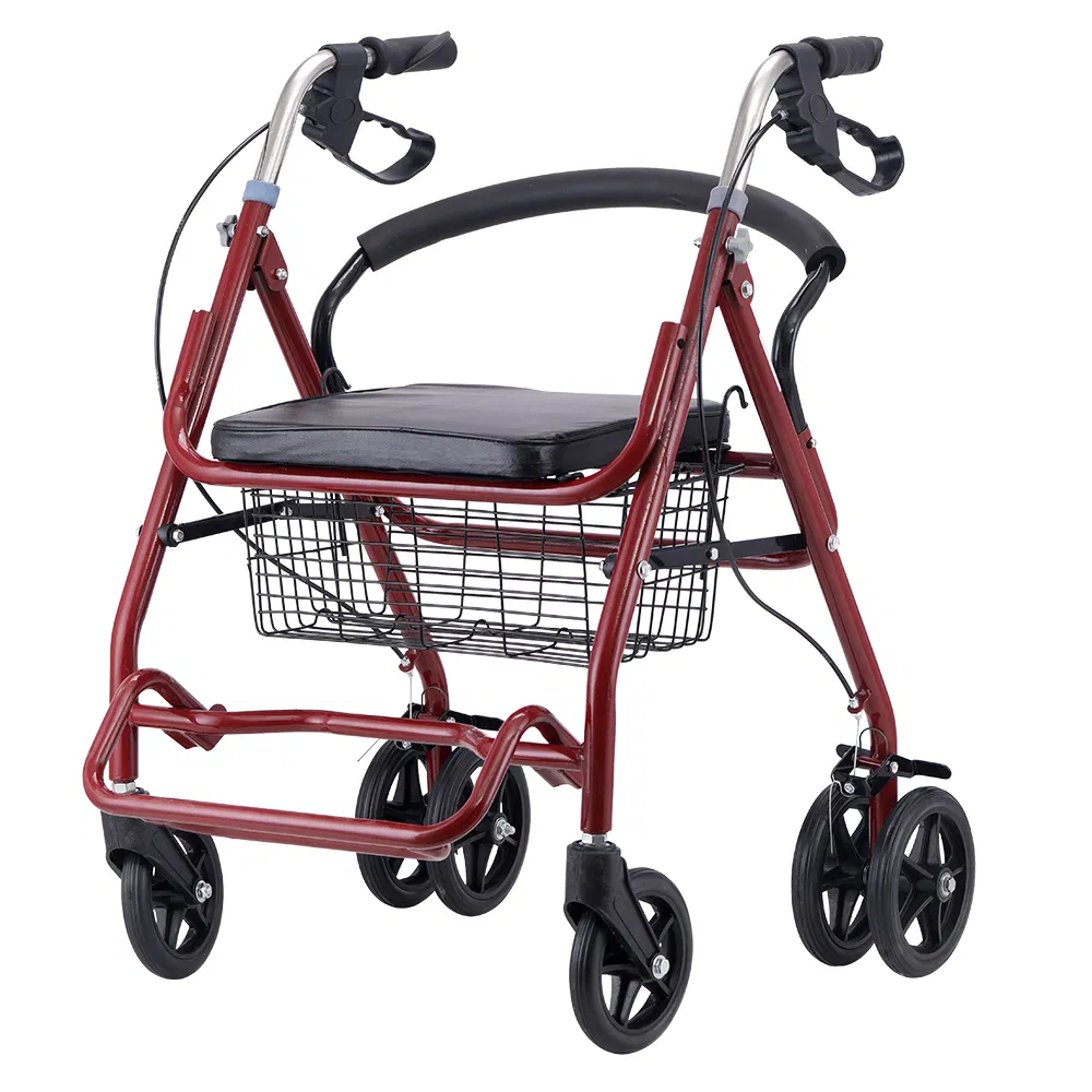 Medical Carbon Steel Portable Senior Rollator with Handbrake and Seat
