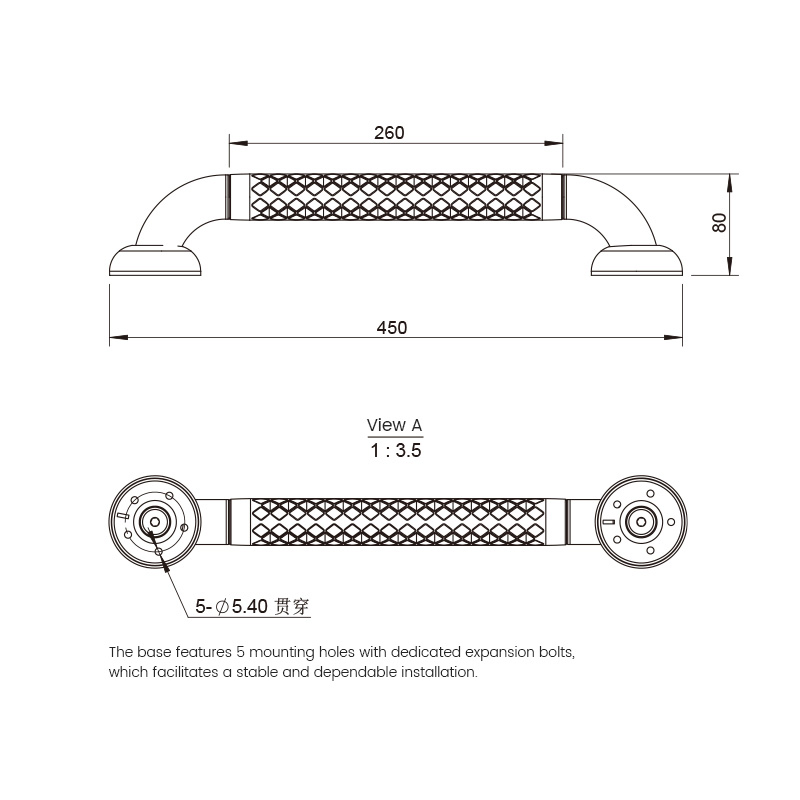 ABS Toilet Accessories Non Slip Bathroom Shower Grab Bar for Elderly