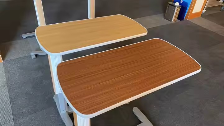 Hospital Bedside Dining Table with Casters Adjustable Height Wooden Overbed Table Price