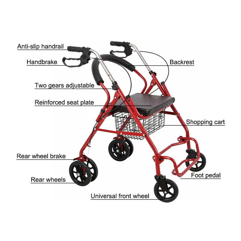 Sht High Quality Foldable Outdoor Shopping Medical Rollator Walker with Seat for Elder