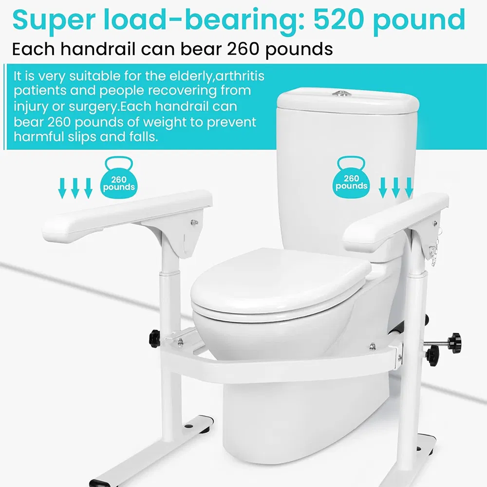 Adjustable Height Toilet Safety Rails with Ergonomic Folding Arms