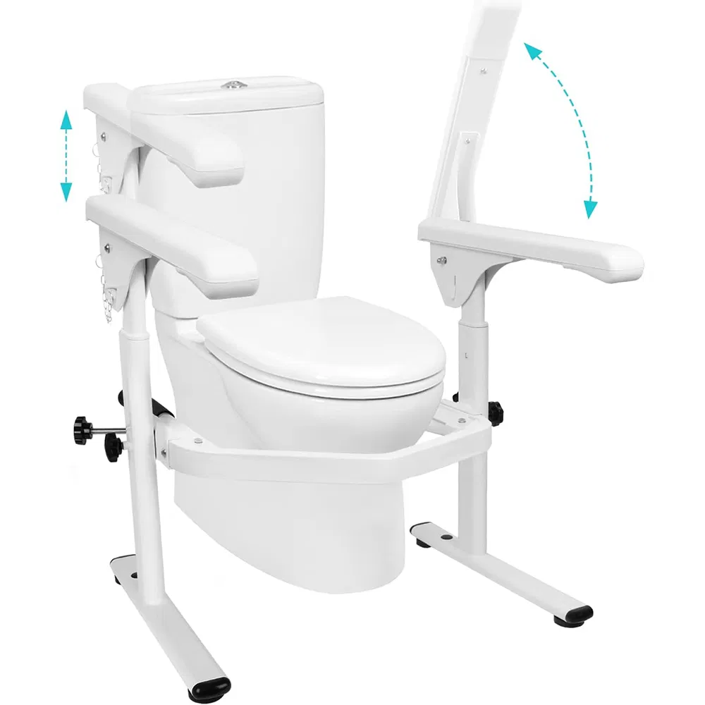 Adjustable Height Toilet Safety Rails with Ergonomic Folding Arms