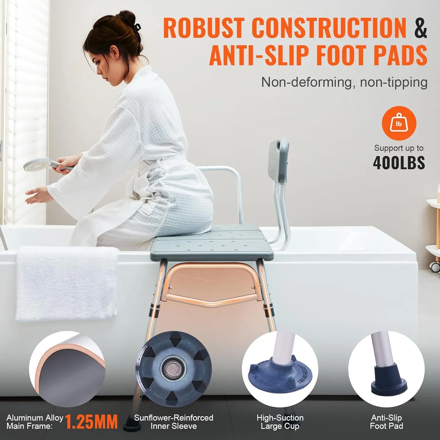 Adjustable Tub Shower Transfer Bath Bench with Back