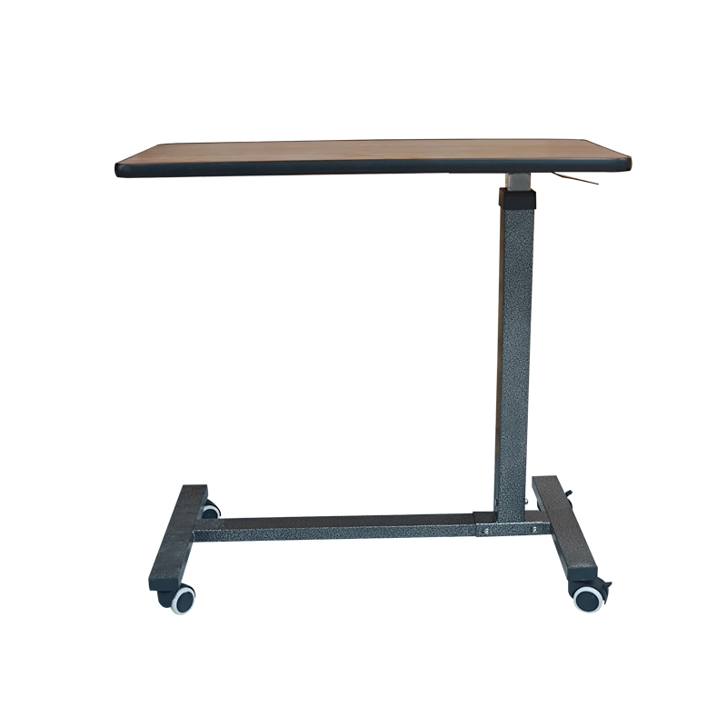 Height-Adjustable Folding Wooden Hospital Overbed Table with Wheels Cheap Steel Frame for Dining by Patients' Bed