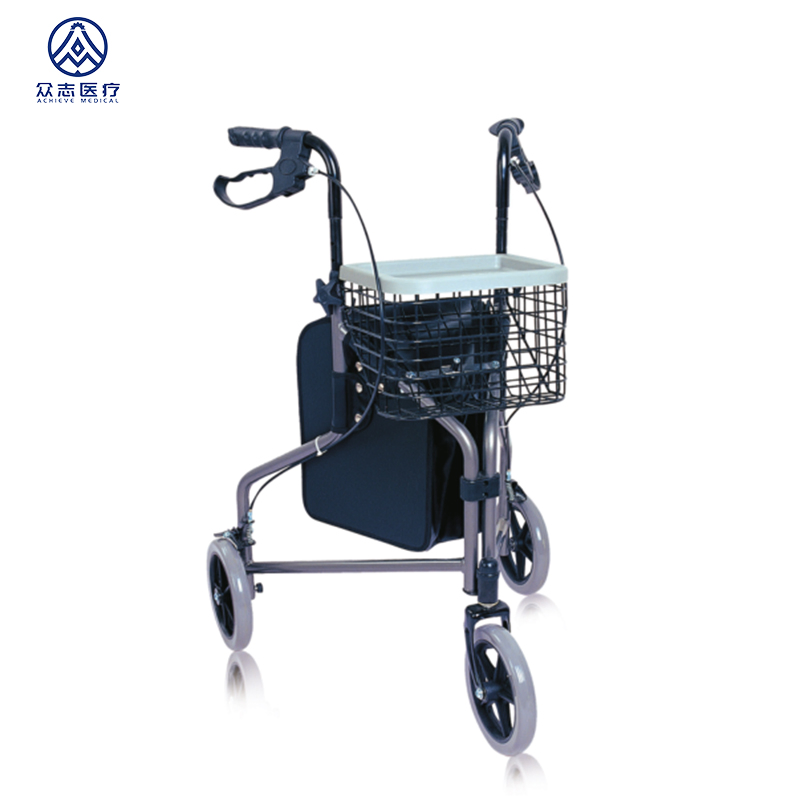 Medical Rehabilitation Rollator Three-Wheels Seat Rolling Foldable Walker Aluminum Walking Aid Walker