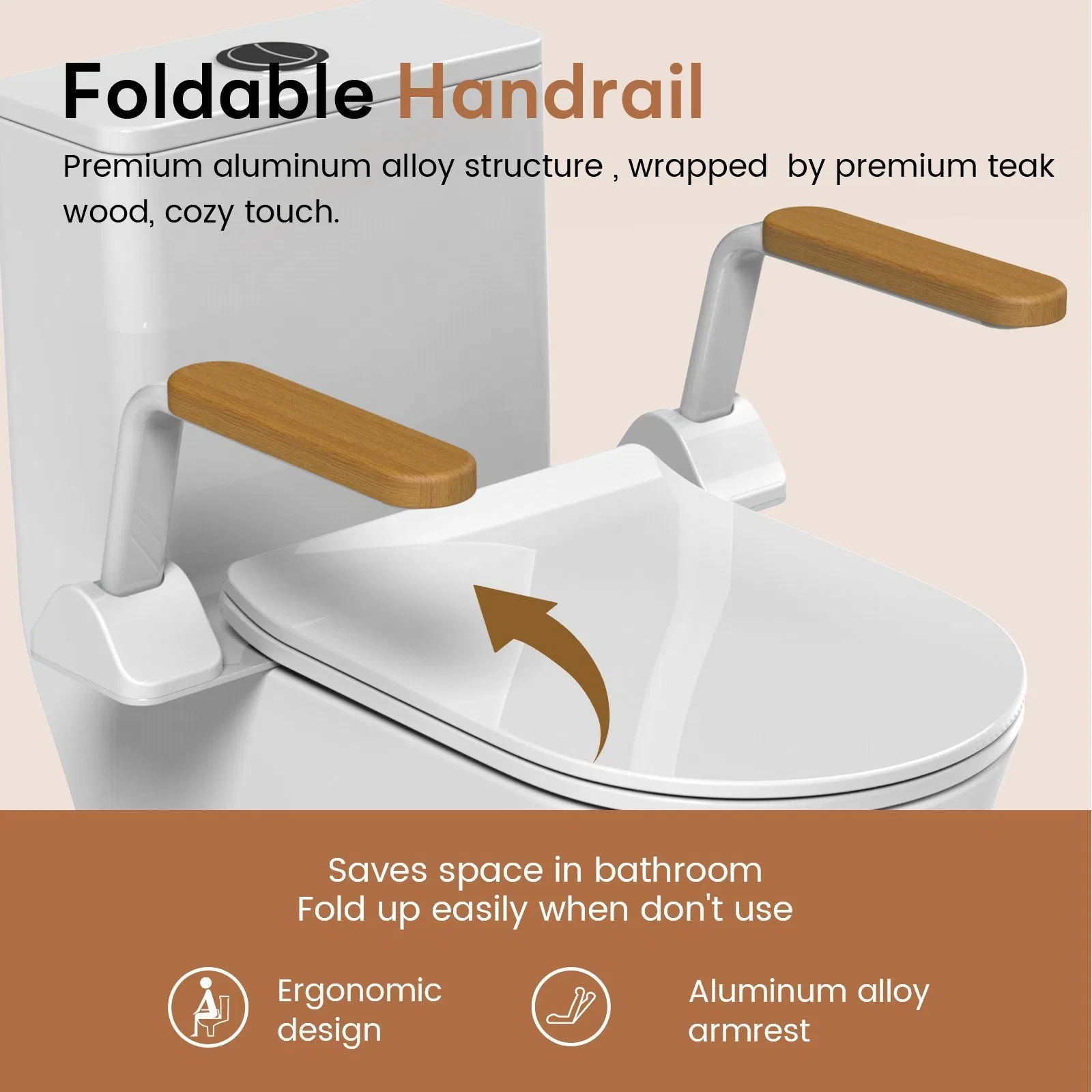 Heinsy Toilet Safety Rails with Flip up Non-Slip Armrest for Elderly.