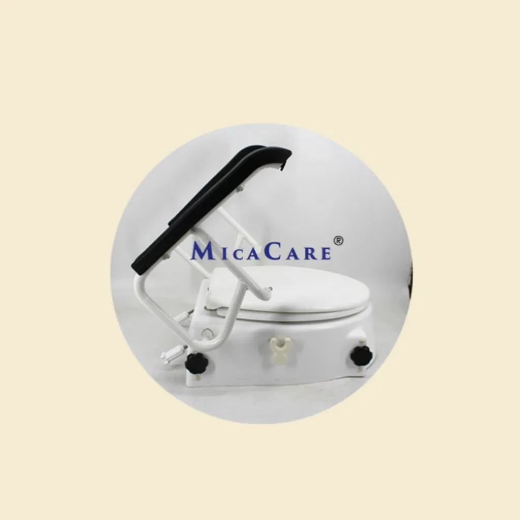 Height Adjustable Raised Toilet Seat with Rollover Safety Handrail and Removable Lid