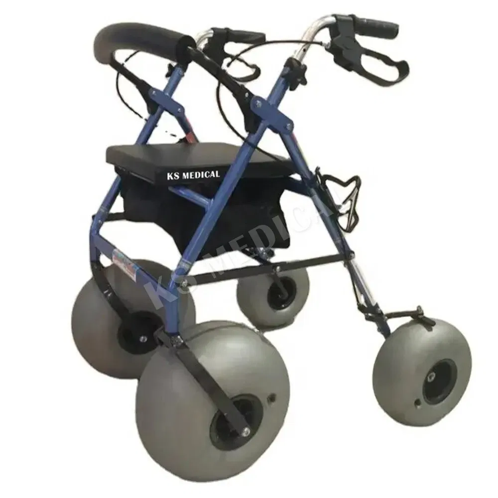 Ksm-Sw3 All Terrain Beach Rollator with Large Wheels and Seat Foldable Lightweight Elderly Mobility Sand Walker with Brakes