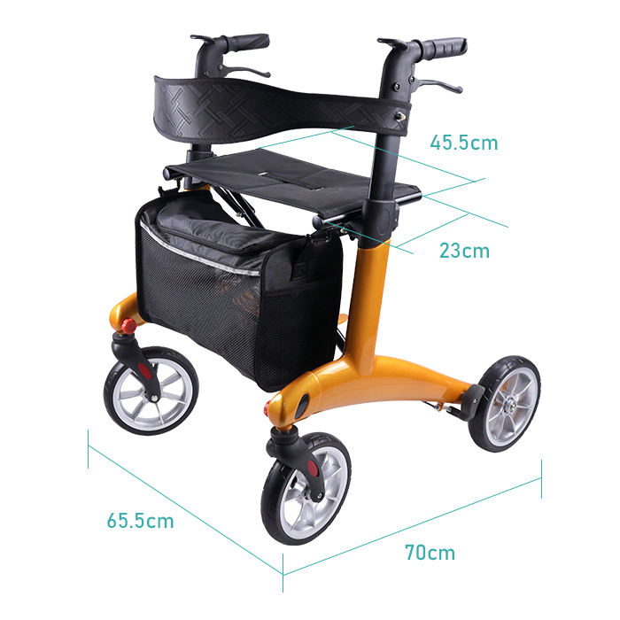 Carbon Fiber Elderly Transport Cart Foldable Lightweight Rollator Walker with Seat for Elderly People