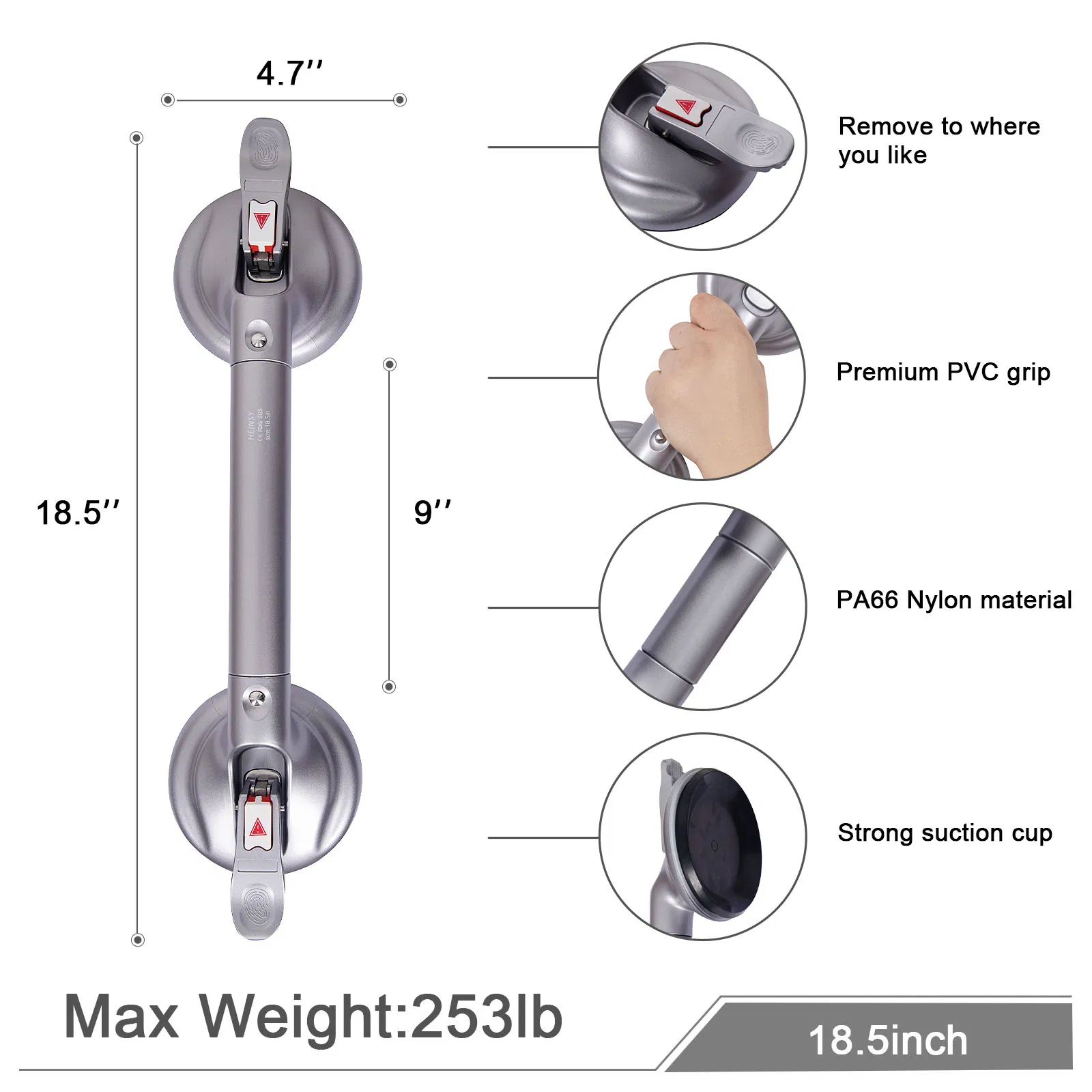 Heinsy Safety Modern Bathroom Grab Bar Portable Handle Bar.