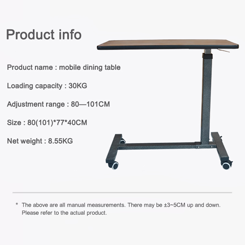 Height-Adjustable Folding Wooden Hospital Overbed Table with Wheels Cheap Steel Frame for Dining by Patients' Bed