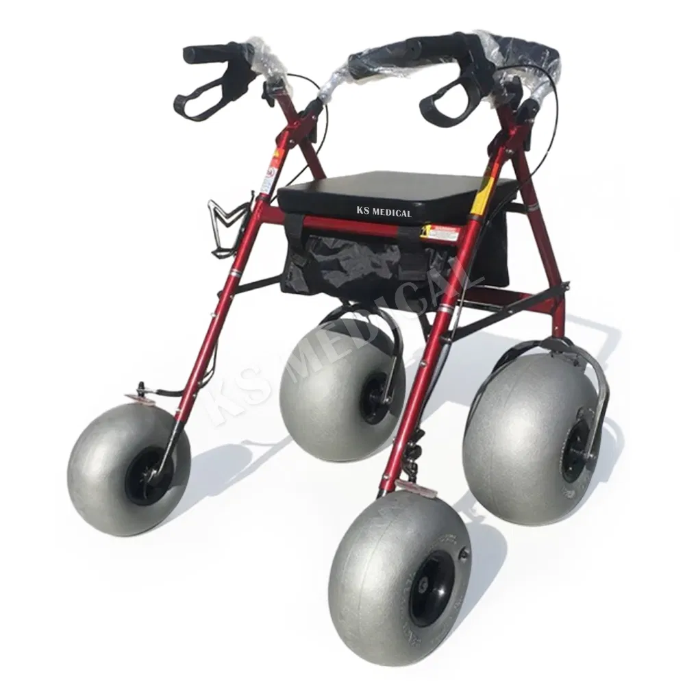 Ksm-Sw3 All Terrain Beach Rollator with Large Wheels and Seat Foldable Lightweight Elderly Mobility Sand Walker with Brakes