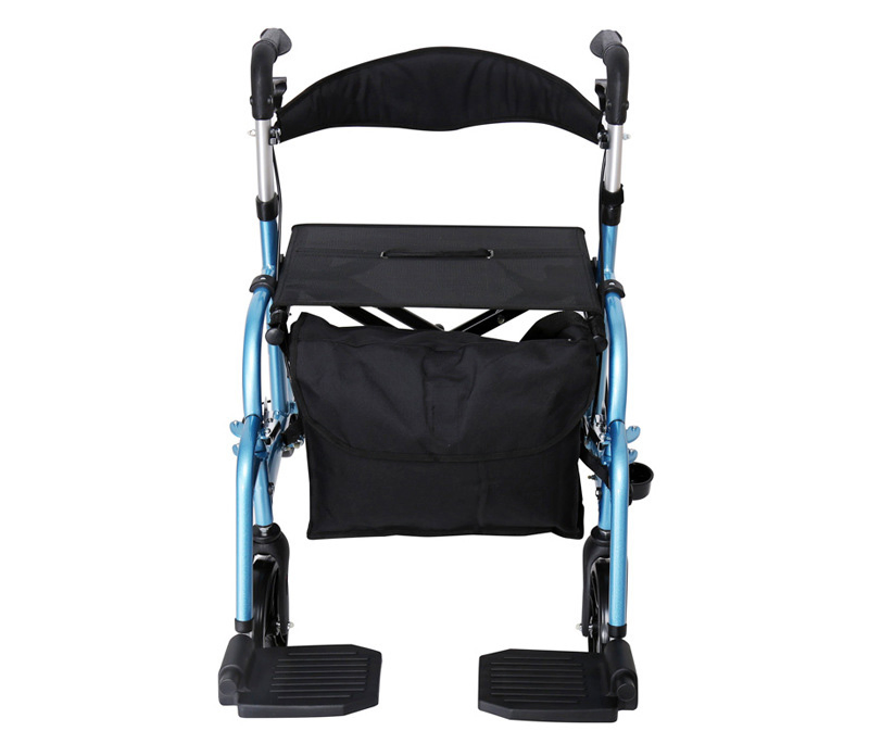 Adjustable aluminum walker rollator/ cane holder attached rollator with seat and footrests