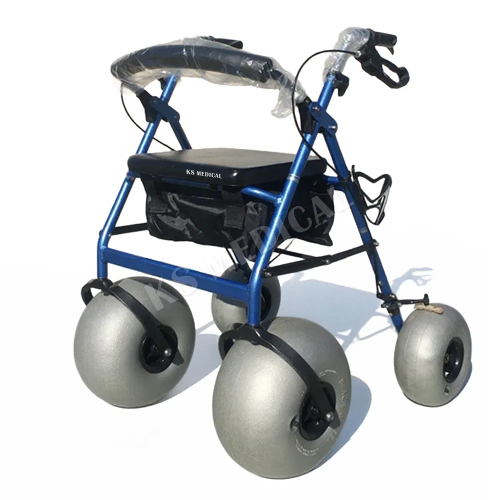 Ksm-Sw3 All Terrain Beach Rollator with Large Wheels and Seat Foldable Lightweight Elderly Mobility Sand Walker with Brakes