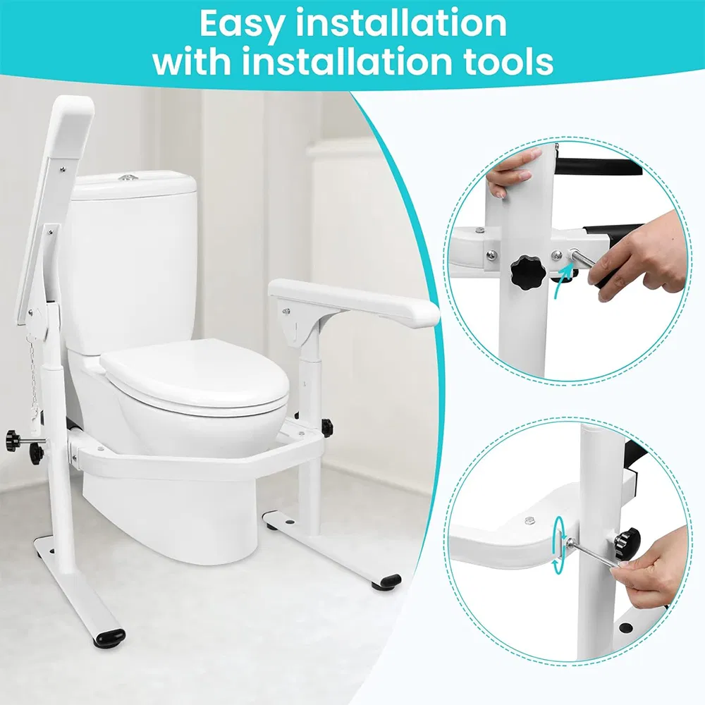 Adjustable Height Toilet Safety Rails with Ergonomic Folding Arms