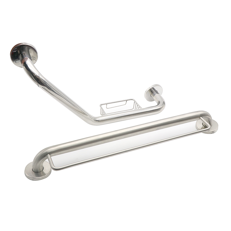 Bathroom Steel Shower Bright Chrome Grab Bars with Soap Box