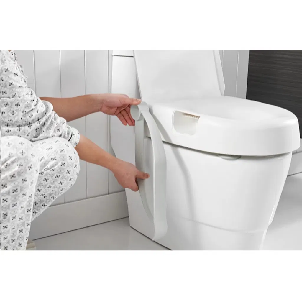 Height Adjustable Raised Toilet Seat with Rollover Handrail and Lid