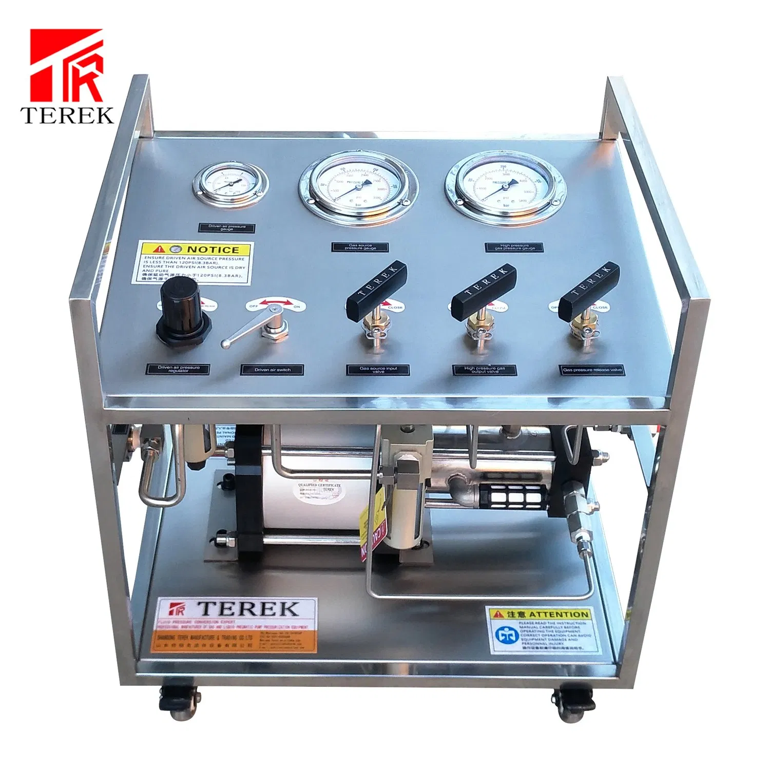 Terek Gas Transfer Pump Adjustable Output Pressure Gas Pressurization System Leak Testing Bench