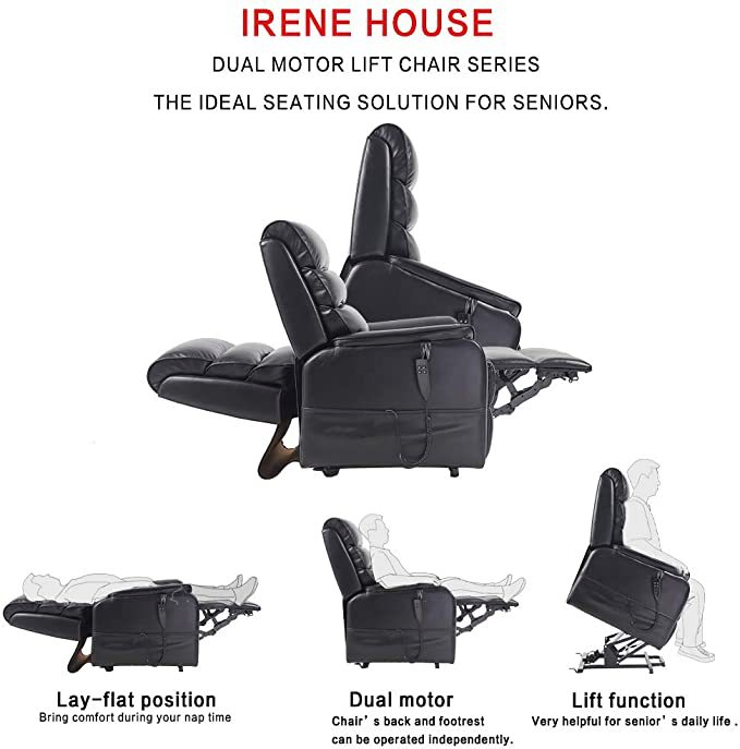 Leather, PVC Brother Medical Sectional Sofa Electric Lift Chair Recliner