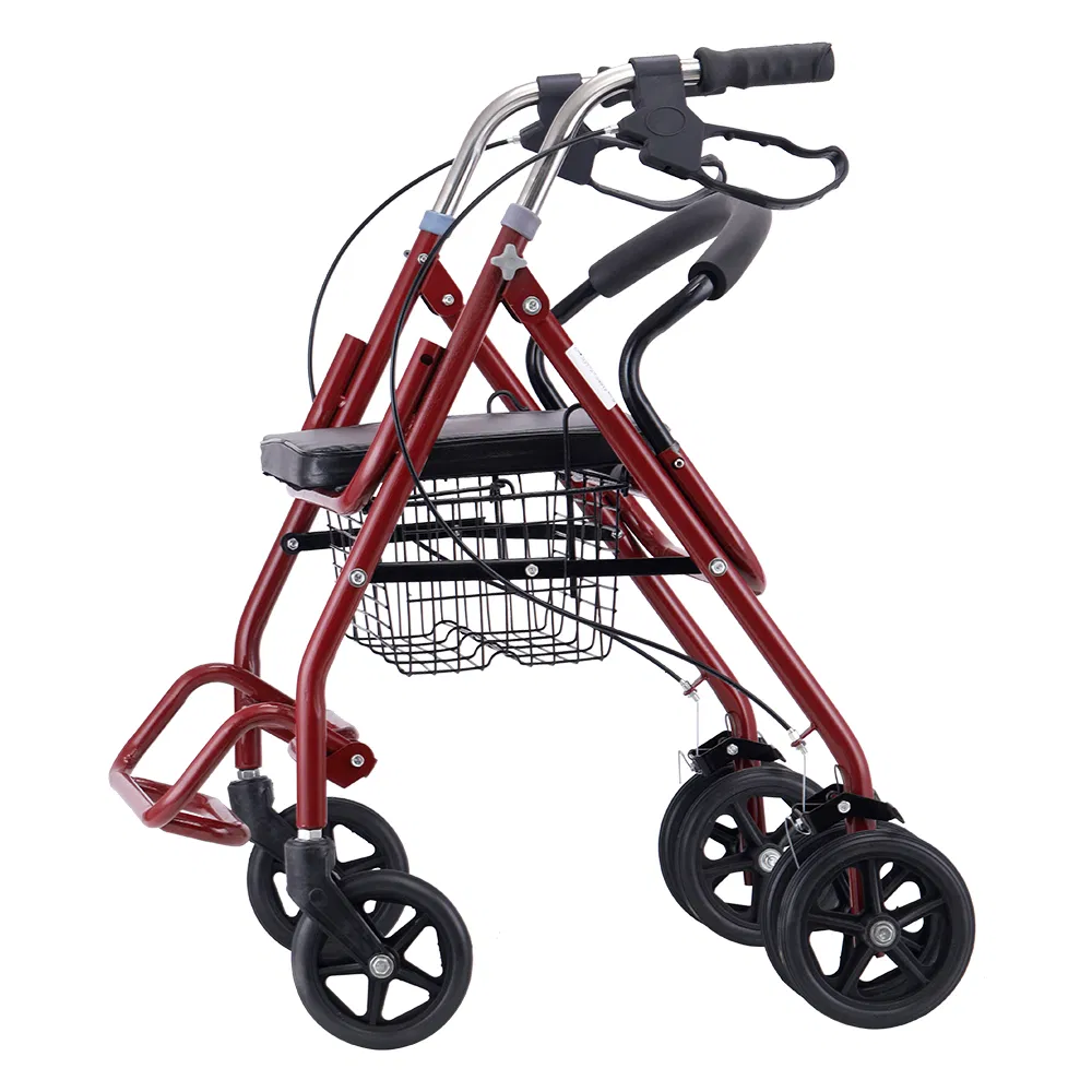 Medical Carbon Steel Portable Senior Rollator with Handbrake and Seat