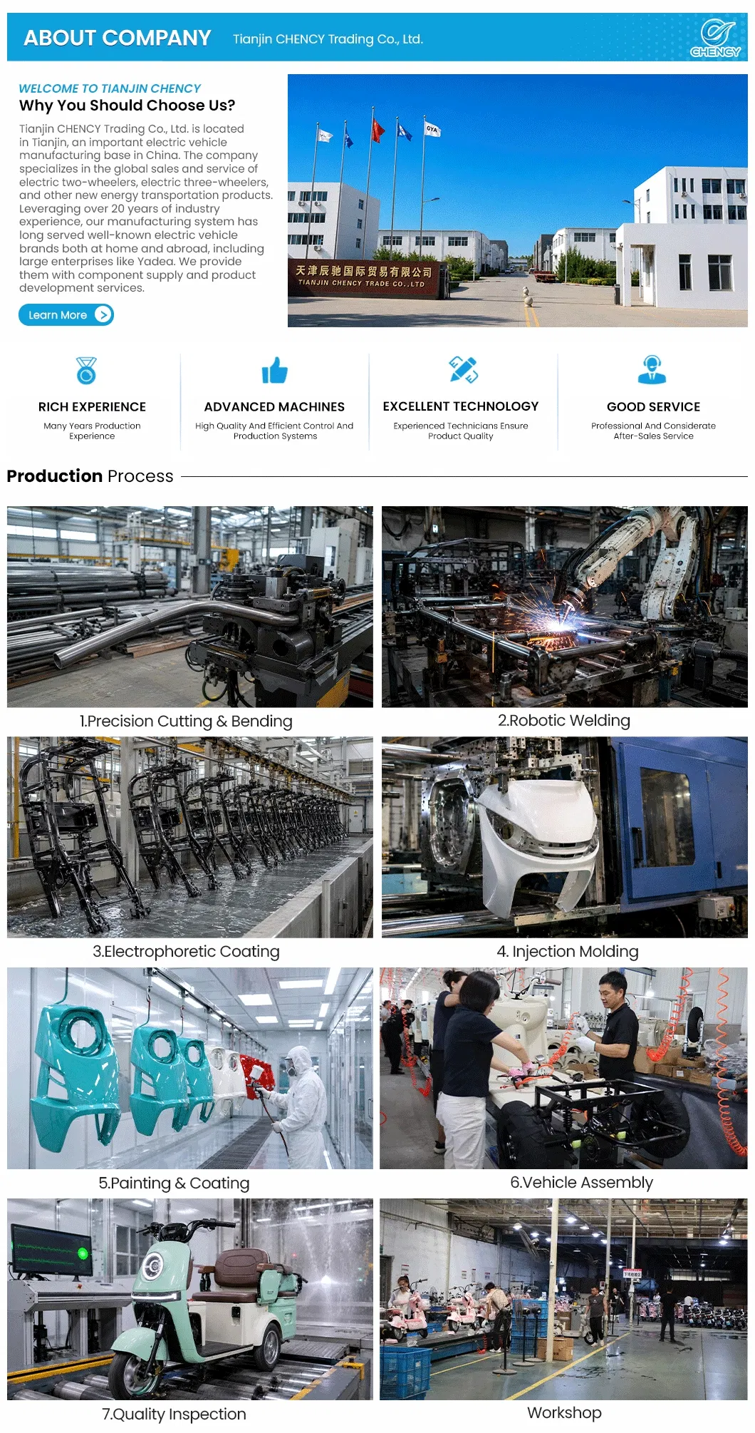 Estructura del chasis y detalles del triciclo de reparto