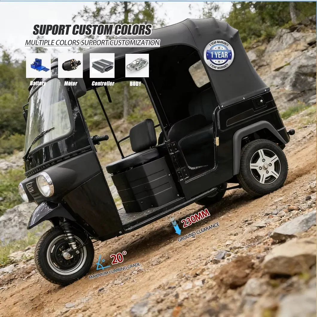 Tuktuk eléctrico comercial personalizado al por mayor 400kg capacidad de carga para turismo 70-90km autonomía de conducción triciclo eléctrico con carrocería cerrada