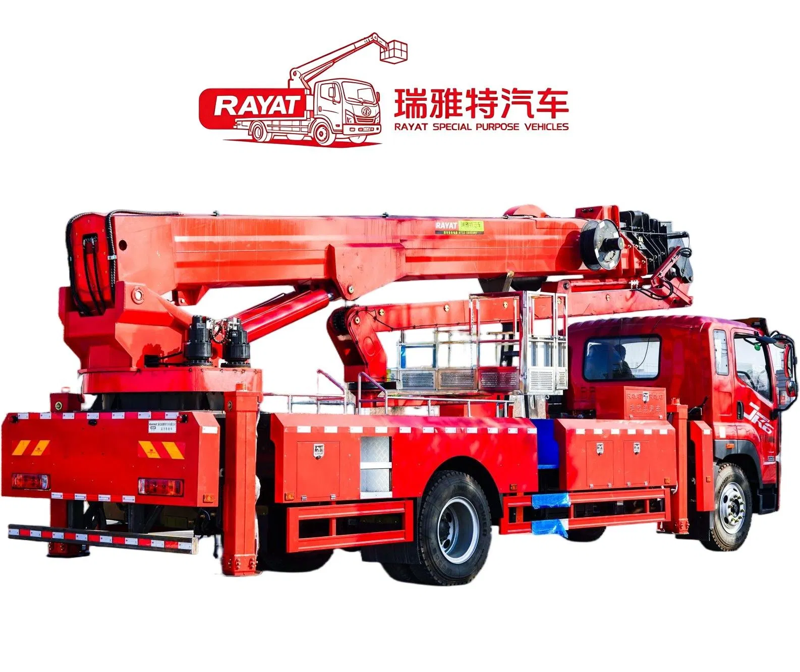 Fabricante chino Rayat FAW Chasis Jk6 Vehículo de trabajo aéreo de alta-baja 50m Plataforma de trabajo aéreo con brazo recto de seis secciones y pasarela de aluminio, nivelación automática