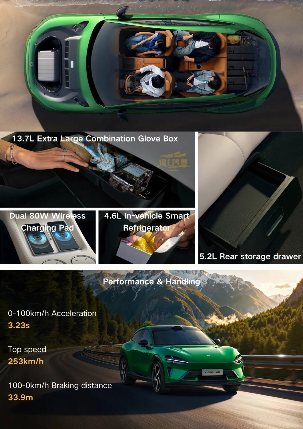Rendimiento Potente Conectividad Xiao Mi Yu7 Auto Eléctrico para Conducción Urbana