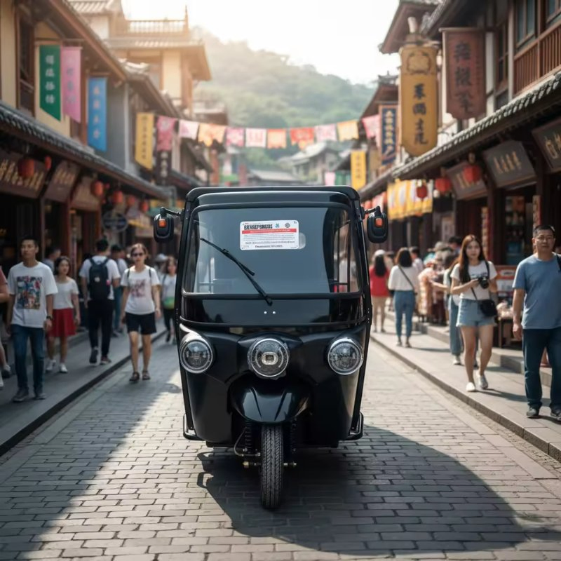 Tuktuk eléctrico comercial personalizado al por mayor 400kg capacidad de carga para turismo 70-90km autonomía de conducción triciclo eléctrico con carrocería cerrada