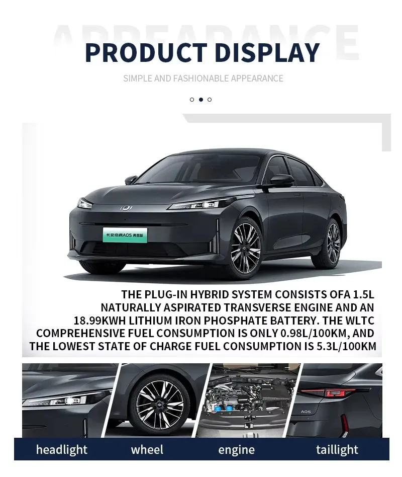 Changan Qiyuan Origen A05 Vehículo Eléctrico Híbrido Enchufable 1.5L Sedán de Nueva Energía Coche EV Estructura de Carrocería Hatchback de Dirección Izquierda