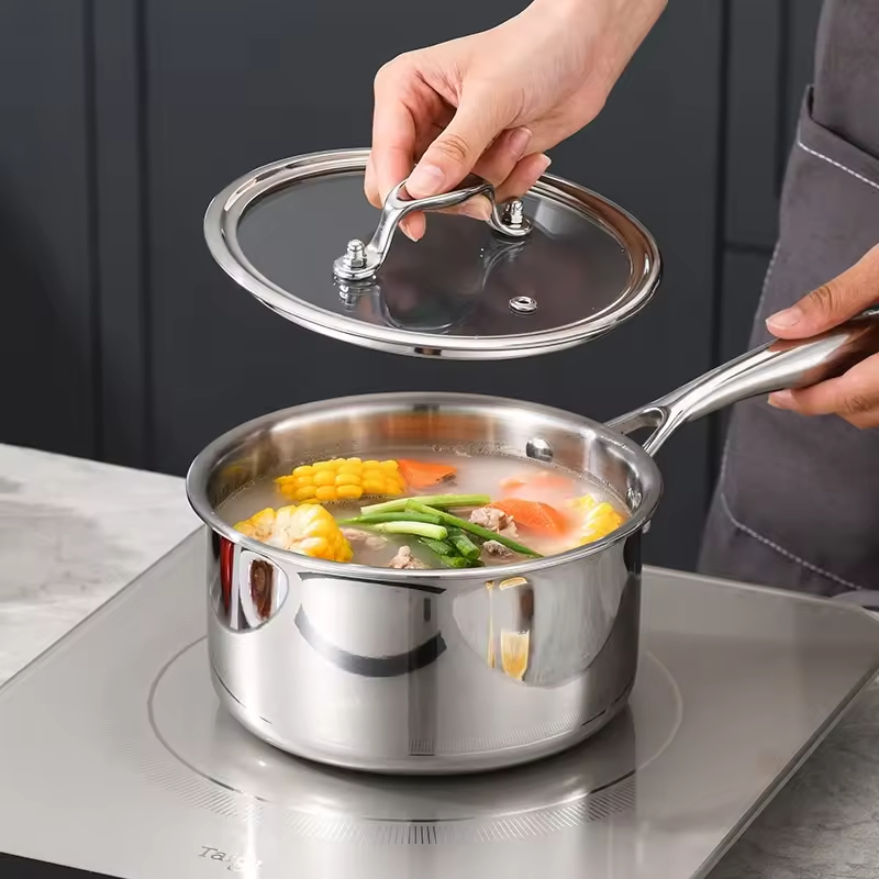 Direct Sale Tri-Ply 304 Stainless Steel Sauce Pan Kitchen Non Stick Mini Milk Pan with Cover