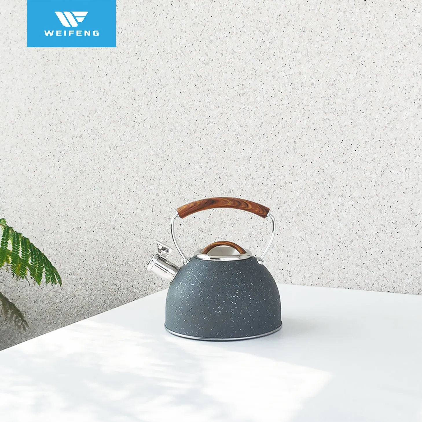 3.0L Grey Color Whtie Dots Stainless Steel Whistling Kettle with Wood Handle, Cookware