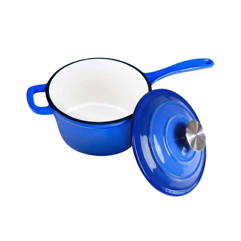 Cast Iron Saucepan with Helper Handle Milk Pot 2qt Small Sauce Pan with Stainless Steel Knob for Frying Roasting Baking Cookware