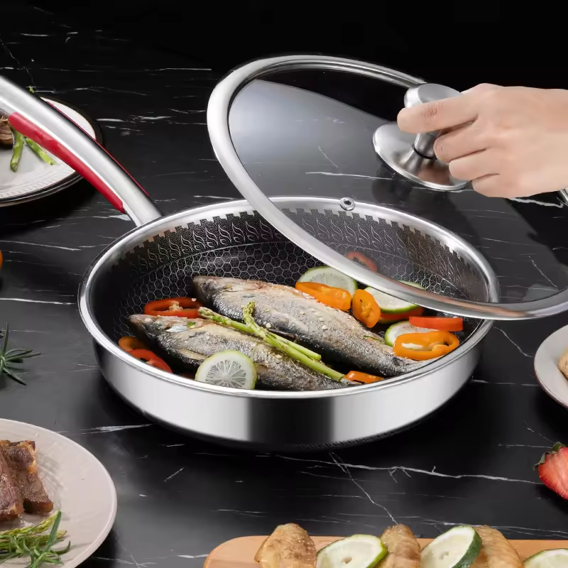 Customized Stainless Steel 316 Non-Stick Honeycomb Wok Set with Frying Pan for Cooking