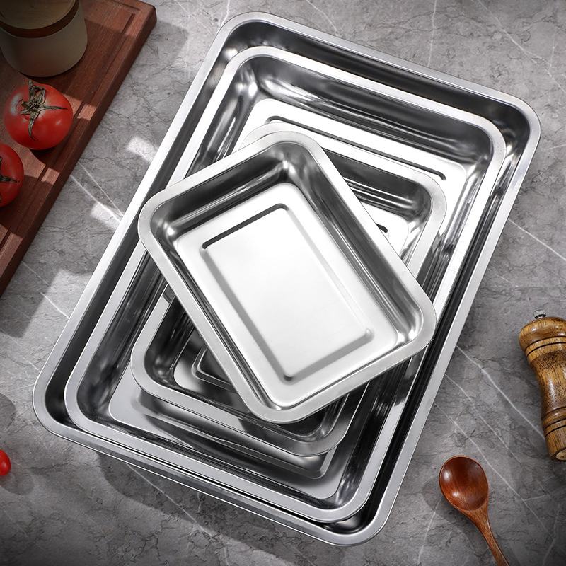 Stainless Steel Rectangular Flat-Bottom Baking Pan - Suitable for Roasting Baking